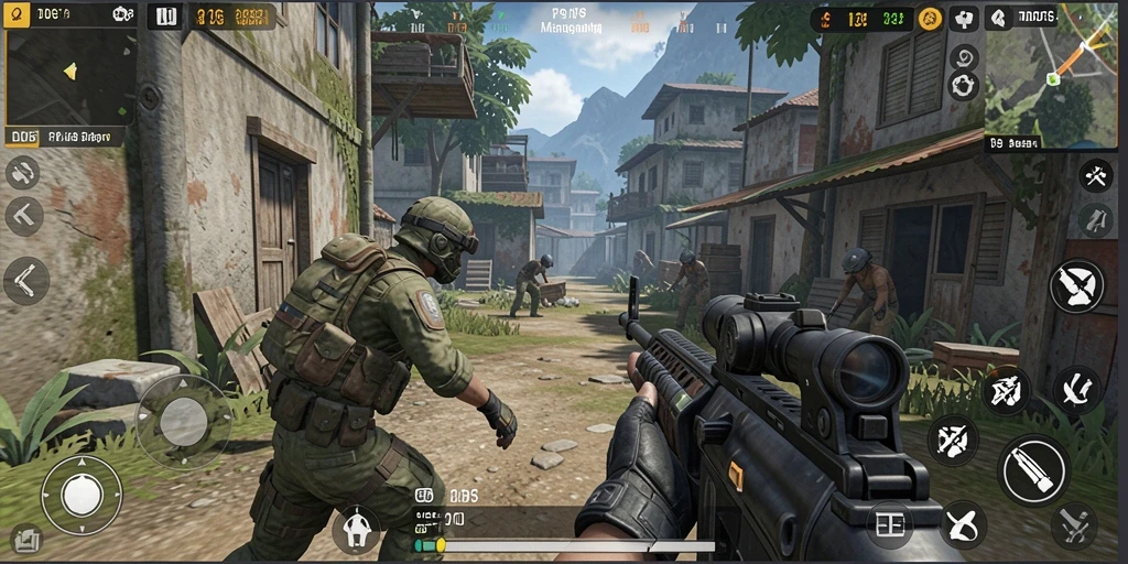 Tampilan gameplay seru D06 dengan aksi menembak mendebarkan.